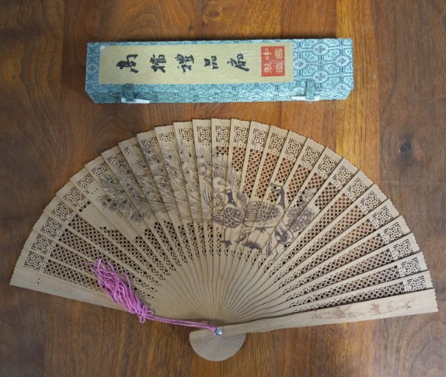 Vintage Sandalwood Asian Fan with Original Box for sale on heinventures.ca