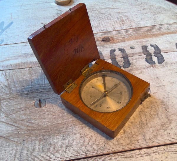 Antique Vintage Early 1900s Dutch Wooden Field Pocket Compass for sale