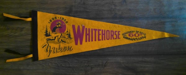 Vintage 1958 Whitehorse Yukon Territory Felt Pennant Discovery of Gold 60th Anniversary for sale