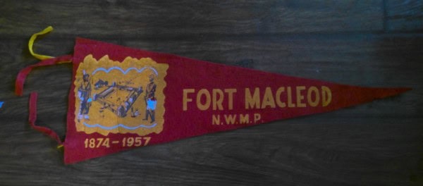 Vintage 1957 Fort Macleod N.W.M.P. Souvenir Pennant for sale