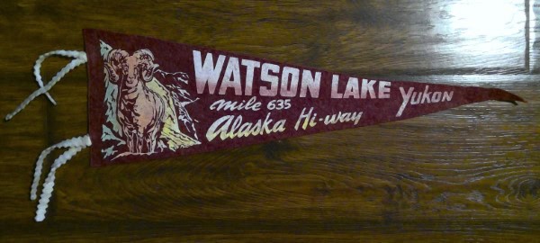 Vintage 1950s Watson Lake Yukon Souvenir Pennant for sale