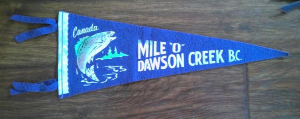 Vintage 1950s Mile "0" Alaska Hi-way Dawson Creek B.C. Souvenir Pennant for sale