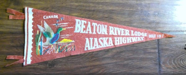 Vintage 1950s Beaton River Lodge Alaska Highway B.C. Souvenir Pennant for sale