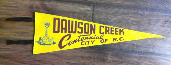 Vintage 1950s Dawson Creek B.C. Centennial City - Alaska Highway Souvenir Pennant for sale