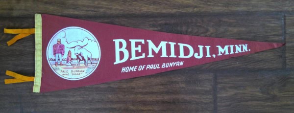 Vintage Bemidji Minnesota Home of Paul Bunyan Souvenir Pennant for sale