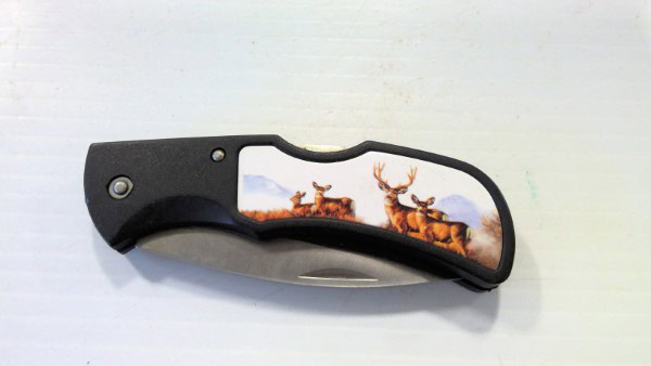 Deer Motif Locking Folding Knife Jack Knife. for sale