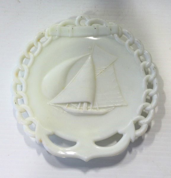 Vintage Westmoreland Sailboat & Anchor Milk Glass Plate for sale