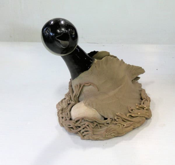 Vintage Goose on Nest Clay Sculpture for sale