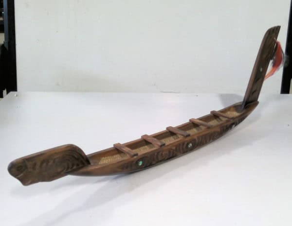 Maori Tekoteko Vintage Hand Carved Wooden LONG Canoe - Made in New Zealand for sale