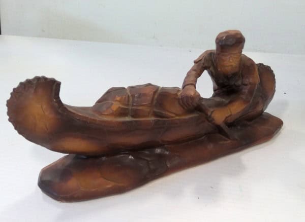 Vintage Amy Artcrafts Sculpture - Trapper In Canoe for sale