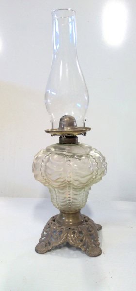 Antique White Flame Light Co. Oil Lamp with Elegant Frosted Glass for sale