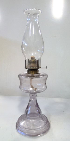 Antique Glass Oil Lamp with Purple Glass for sale