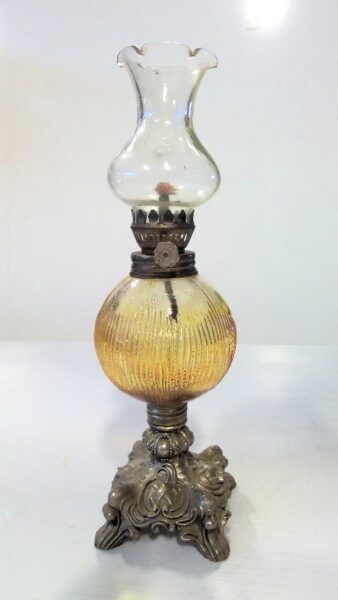 Vintage Oil Lamp with Metal Base for sale