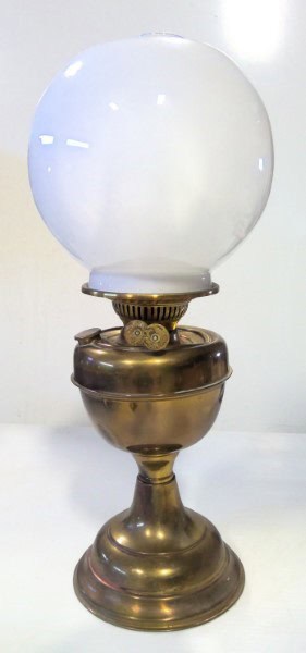 Brass Oil lamp with white globe for sale