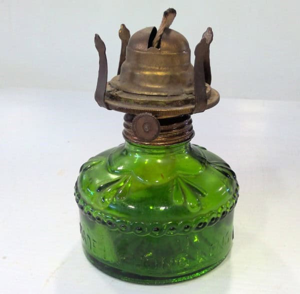 Vintage Fook Cheung Glass Oil Lamp Base (Green Glass) for sale