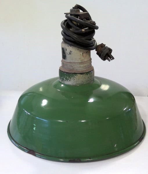 16" Industrial Green Enamel Lighting Shade and Fixture. for sale