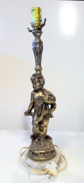 Vintage Metal Cherub on Marble Base Table Lamp for sale