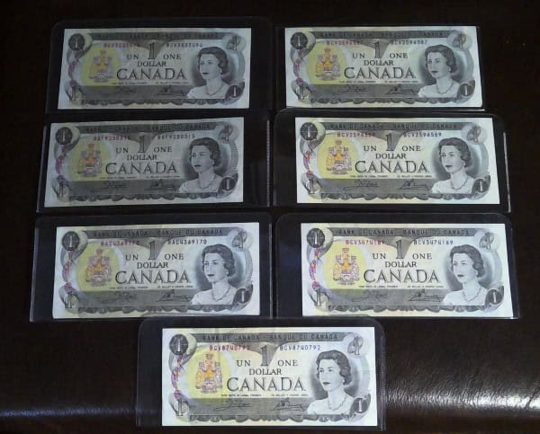 1973 Canada 1 Dollar Bills Lot of 7 for sale