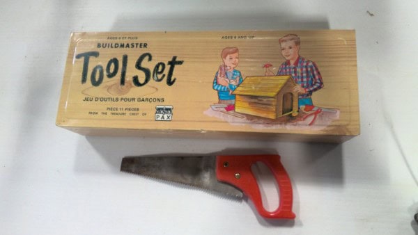 Vintage Pax Buildmaster Tool Set (Tin with Saw) for sale