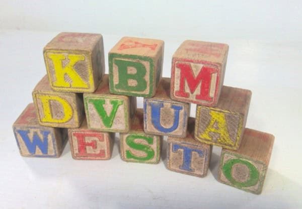 Lot of 12 Vintage Alphabet Letter Toy Wooden Blocks for sale