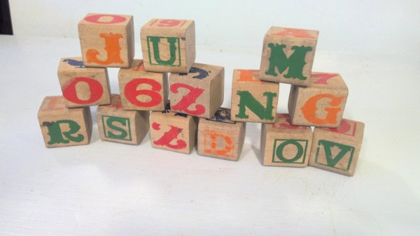 Lot of 14 Vintage Alphabet Numbers and Animals Toy Wooden Blocks for sale