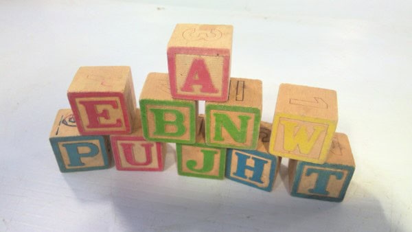 Lot of 10 Vintage Alphabet / Numbers Toy Wooden Blocks for sale