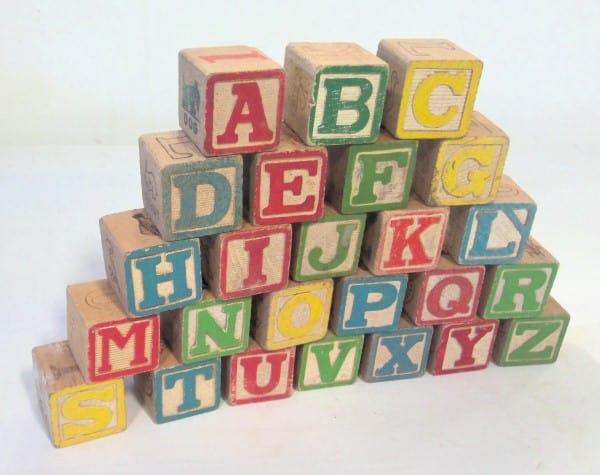 Lot of 26 Vintage Alphabet / Numbers / Animals Toy Wooden Blocks for sale