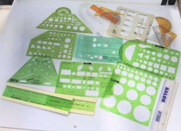 Large Lot of Geometric and Drafting Rulers & Stencils for sale