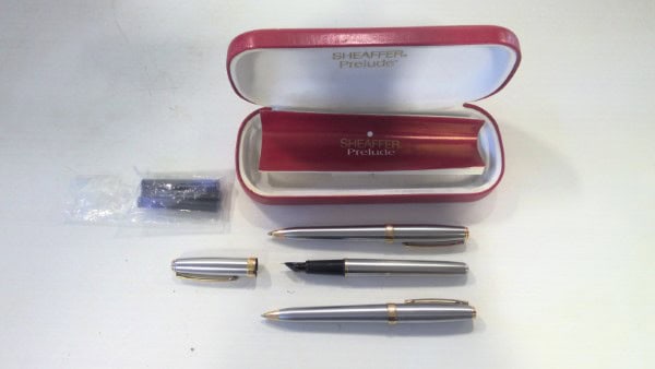 Vintage Sheaffer Prelude Brushed Chrome Pens and Pencil Set of 3 for sale