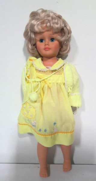 Vintage 24" tall Curly Blonde Hair Blue Eyed Toy Doll Toy for sale