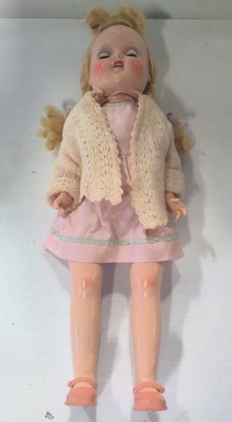 Vintage 1950s Toy Doll - 19.5" tall Blonde Hair Blue Eyes for sale