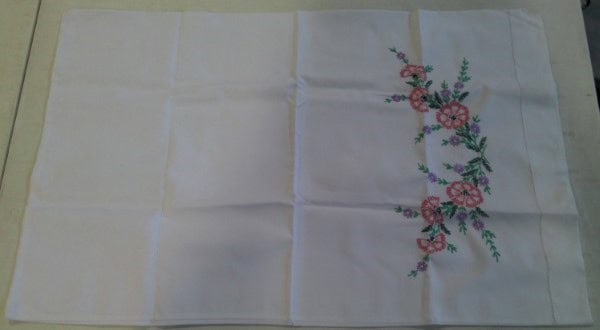 Set of 2 Vintage Embroidered Floral Design Pillowcases for sale