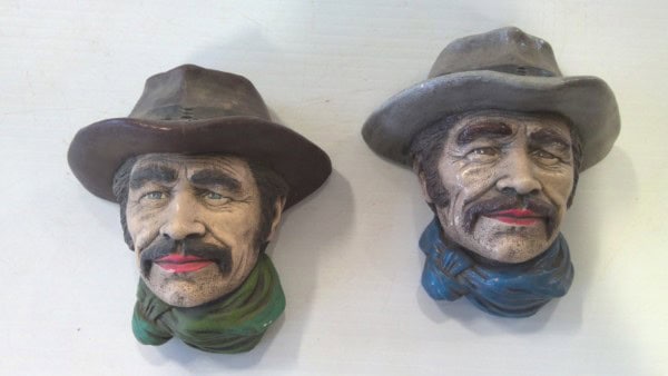 Vintage Cowboy Chalkware Heads - Pair. for sale