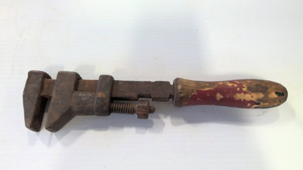 Antique Monkey Wrench with Wood Handle for sale