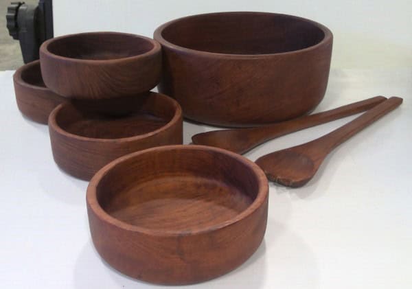 Vintage 7 Piece Teak Salad Bowl Serving Set for sale