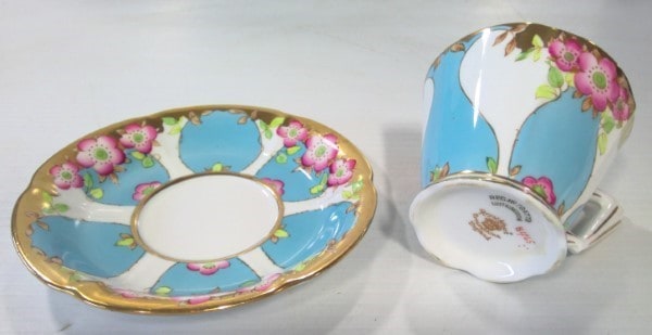 Vintage Royal Albert Tea Cup and Saucer - Blue and White with Pink Flowers for sale