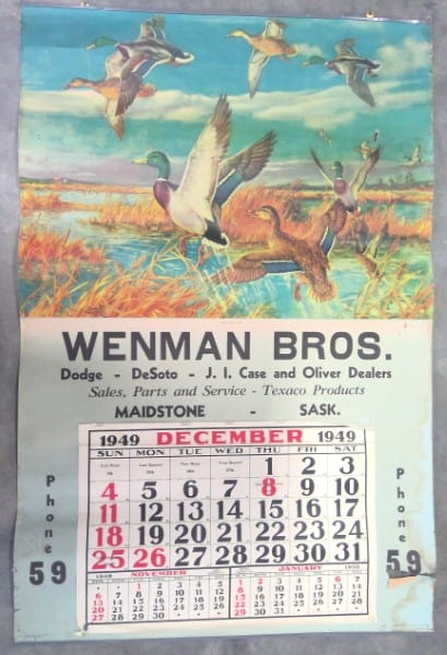 1949 Wenman Bros. Texaco of Maidstone Saskatchewan Advertising Calendar (Large) for sale