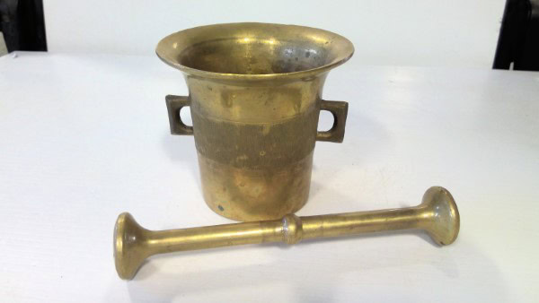 Heavy Antique Pharmacy Pill Crusher Mortar and Pestle (with handles) for sale