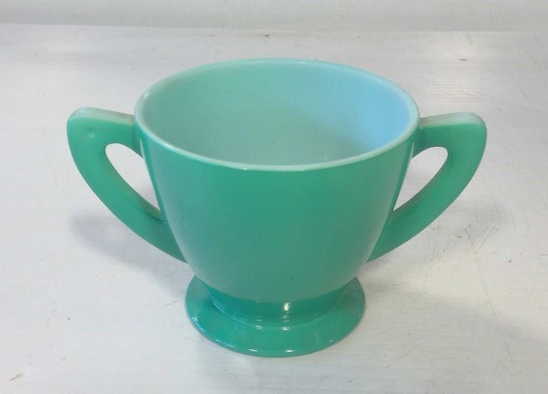 Mid Century Modern Dominion Glass Aqua Green Sugar Bowl for sale