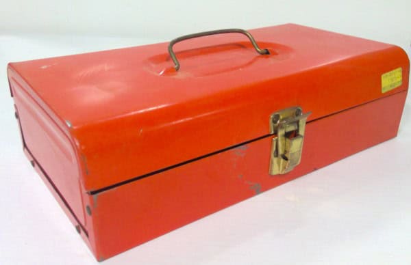 Vintage Orange Metal Storage Box / Cash Box for sale