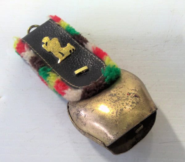 Vintage Swiss Souvenir Cow Bell with Leather Strap for sale