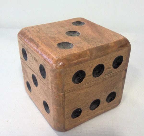 Vintage MCM Style Dice Wooden Trinket Box for sale