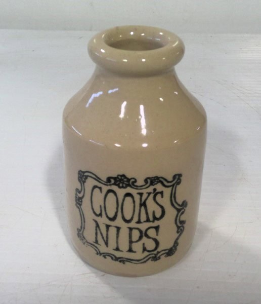 Vintage "Cook's Nips" Stoneware Pottery Bottle C.1970s for sale