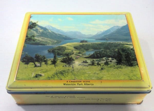 Vintage Riley's Toffee Tin - A Canadian Scene: Waterton Park Alberta for sale