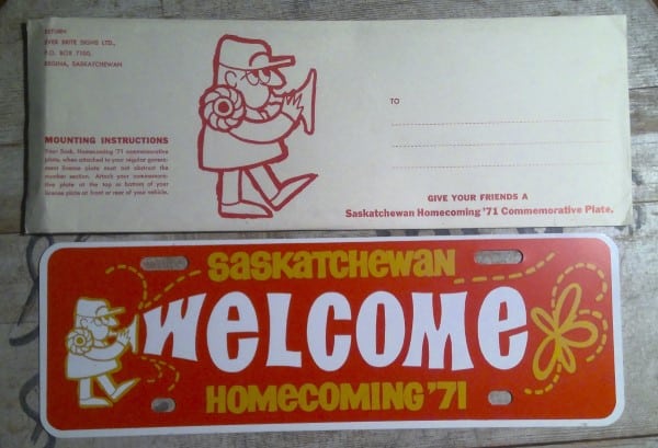 1971 Saskatchewan Homecoming License Plate Topper With Envelope for sale