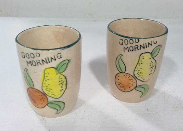 Vintage Ceramic Breakfast Juice Cups "Good Morning" - Made in Japan for sale