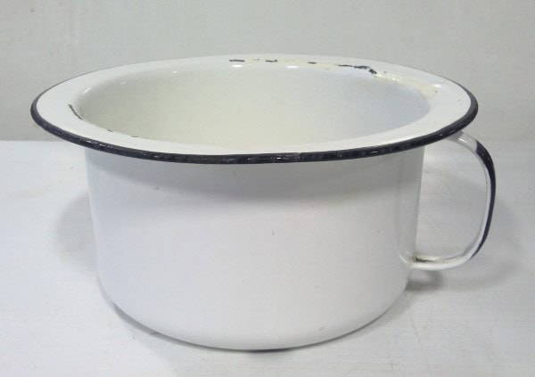 Vintage Enamel Chamber Pot - White with Black Rim for sale