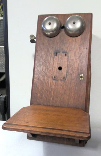 Antique Hand Crank Oak Wood Wall Telephone for sale