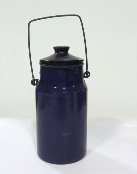 Vintage Blue Enamel Milk Jug / Pail. for sale