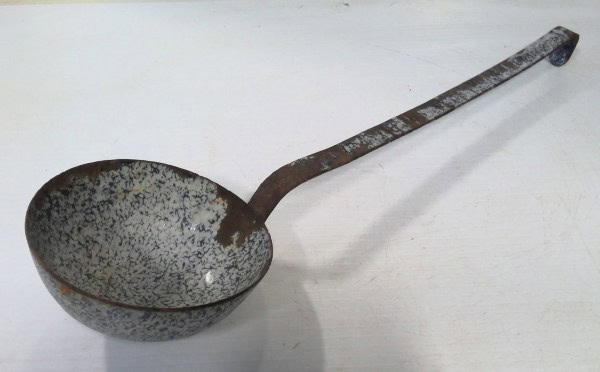 Antique Graniteware Enamel Soup Ladle for sale